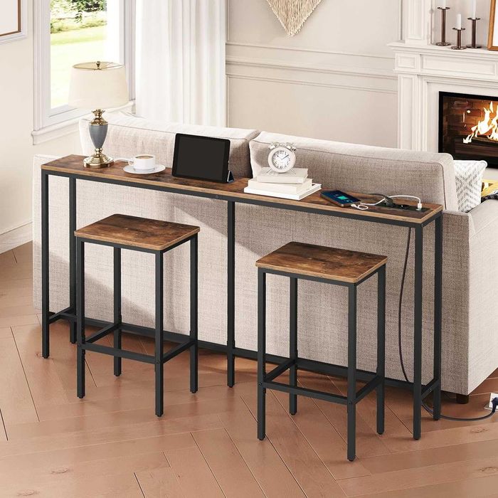 Mesa Consola Estreita MAHANCRIS 160 cm com Tomadas | Mesa de Entrada Slim com Estação de Carregamento | Consola para Hall, Sala e Atrás do Sofá