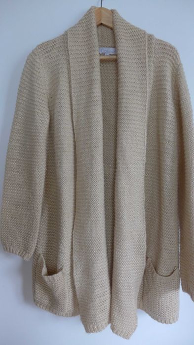 Luźny wełniany kardigan moherowa narzutka 40 42 L XL MOHER sweter