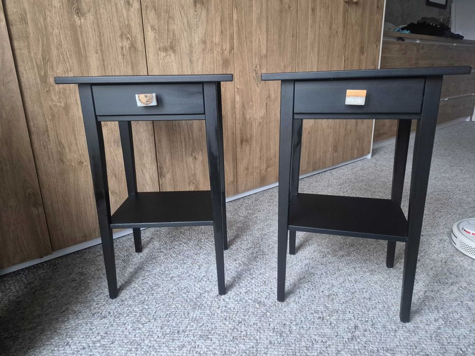 Dwa stoliki nocne czarne z szuflada ikea HEMNES