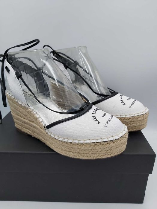 NOWE espadryle koturna sandały KARL LAGERFELD białe 37