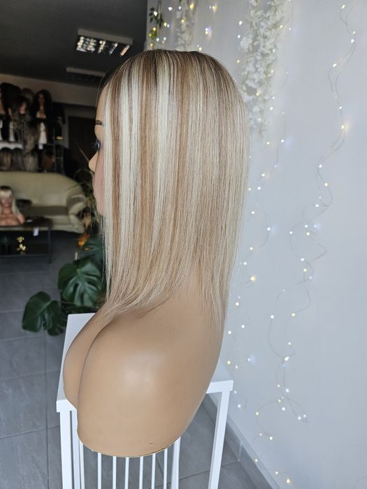 Topper z włosów naturalnych Rita imitacja skóry blond brąz tupet