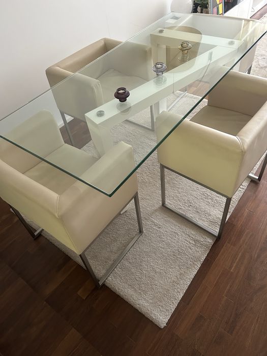 Mesa jantar vidro + cadeiras