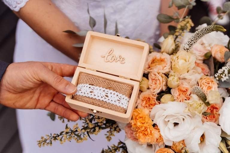 Pudełko na obrączki ślubne, rustykalne boho