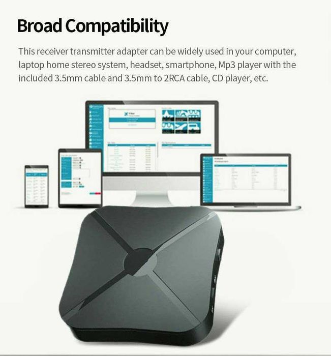 Bluetooth 5.0 Аудио Адаптер 2-в-1: Приемник и Передатчик (KN319)