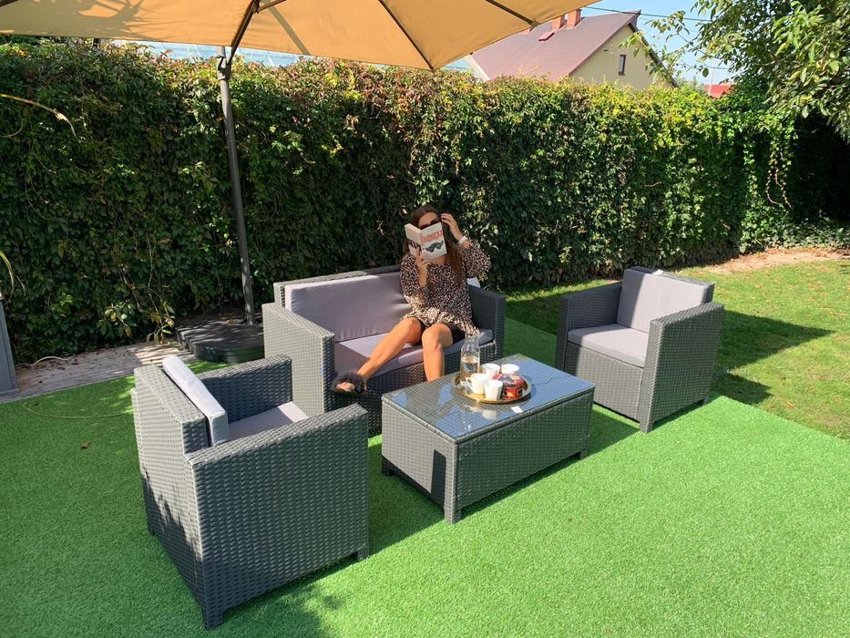 (ZG) Nicea zestaw technorattan sz/br sofa 2xfotel ława