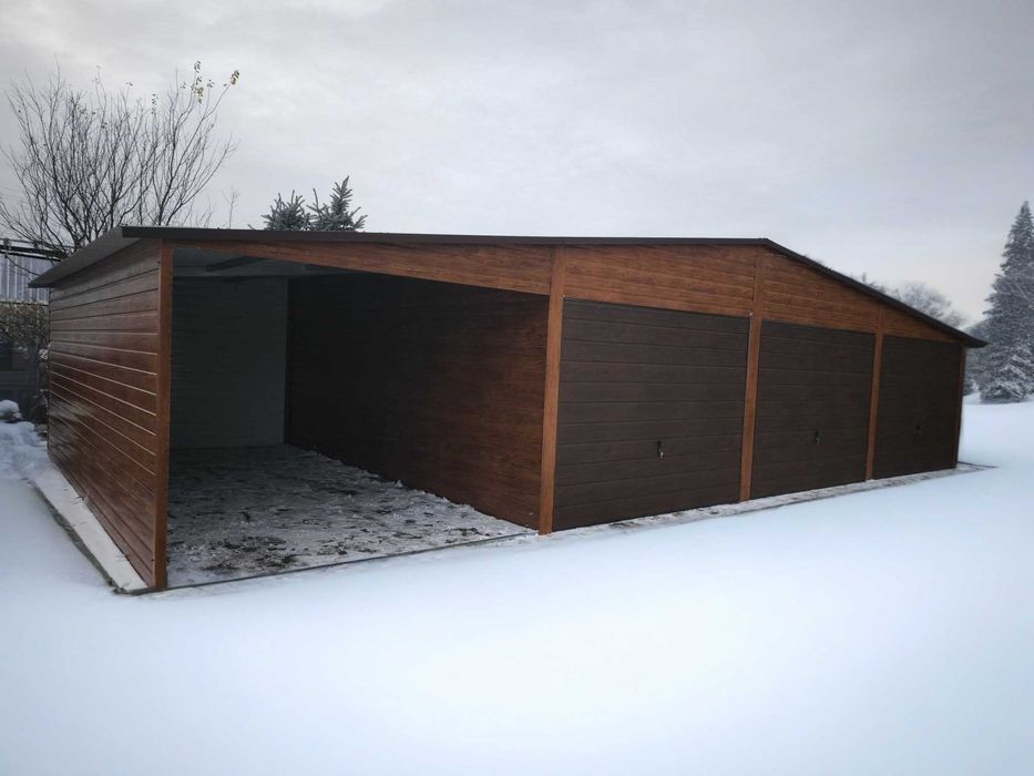 Garaż blaszany 9x5 drewnopodobny Premium – PRODUCENT