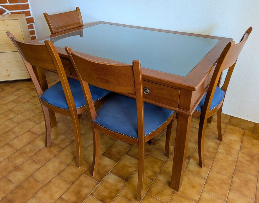 Mesa de escritório com 4 cadeiras - madeira de cerejeira maciça