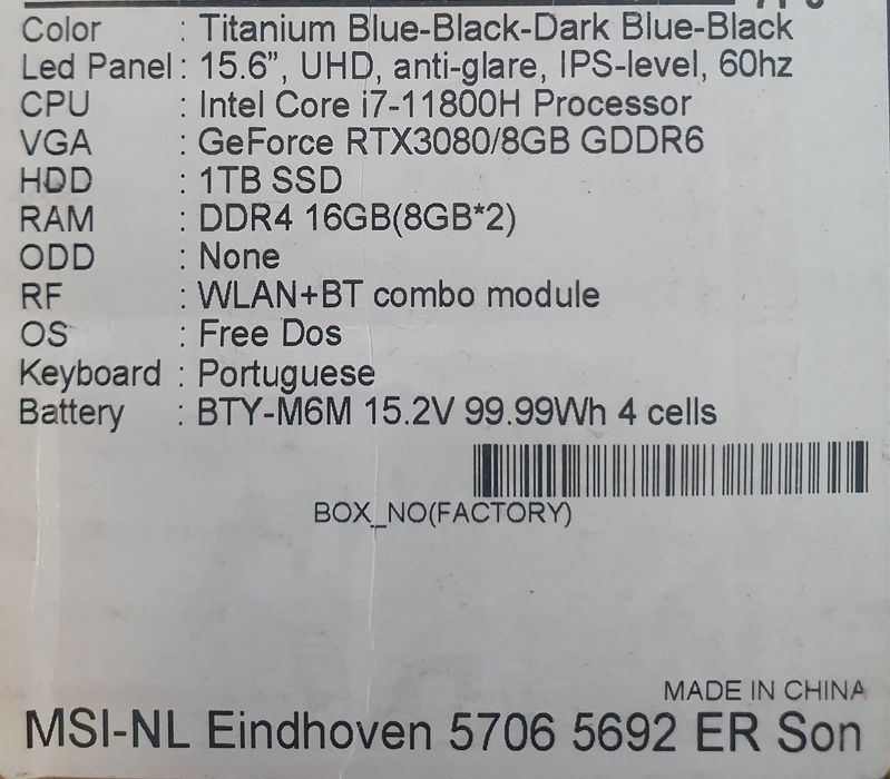 MSI GE66 RAIDER (RTX 3080 - ecrã 4k OLED) c/ garantia