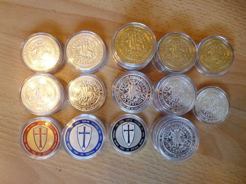KRZYŻ ZAKON Templariuszy Moneta Medal Numizmat UNC Srebro Złoto Kapsel