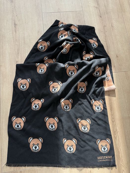 Шарф вовняний з вовною шаль з ведмедиками мішками оригінал Moschino