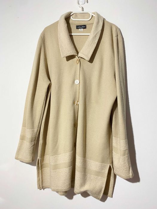 długi sweter rozpinany kardigan PRL lata 80 po babci beż luźny oversiz