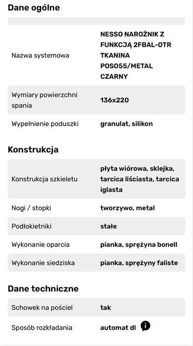 NESSO Narożnik sztruksowy rozkładany musztardowy, lewy.