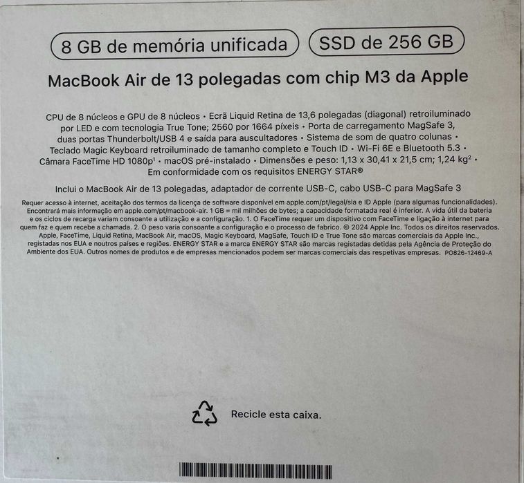 Macbook air de 13P com chip M3 2024/07 igual a novo(rebaixa de preço)
