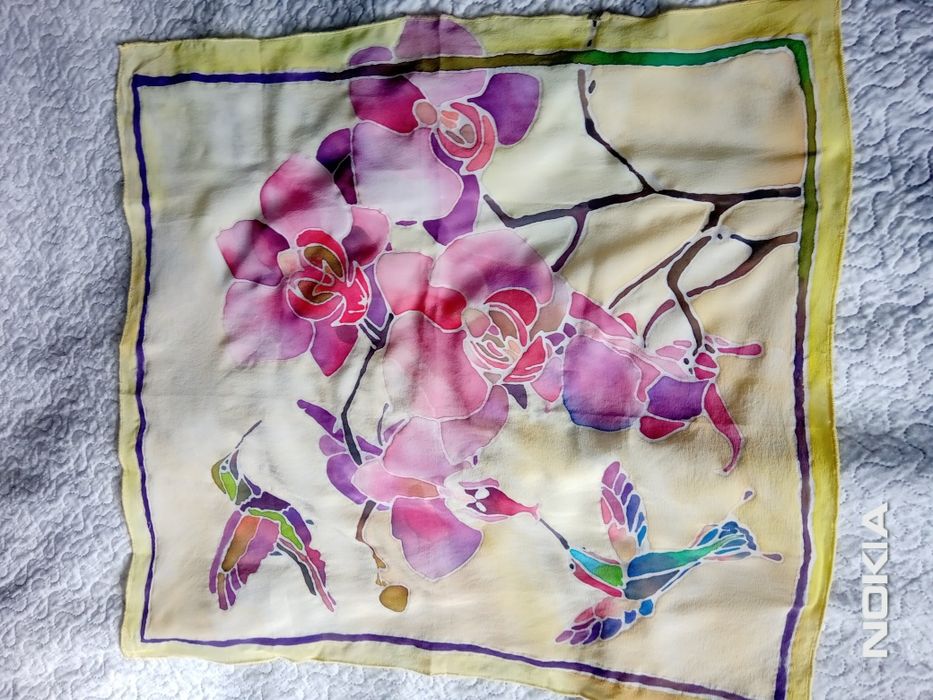 Платок в технике батик. handmade. 100% шелк