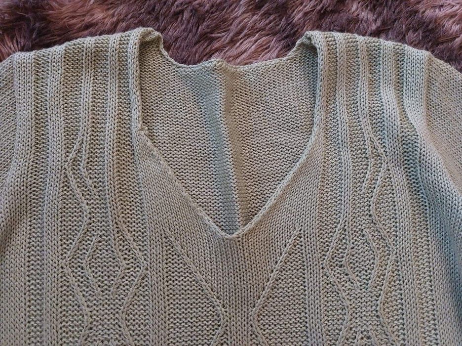 Sweter dzianinowo/ażurowy, oliwkowy, rozmiar 42