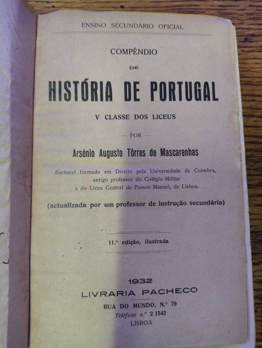 Livro Antigo Compêndio de História de Portugal Arsénio Augusto 1932