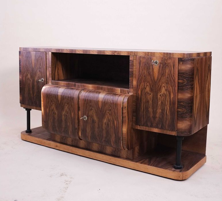 ART DECO, mała komoda, barek, RTV retro, vintage, orzech, renowacja