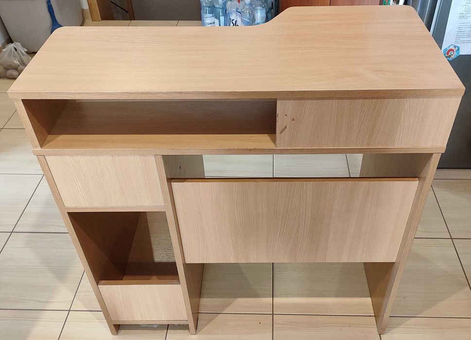 Funkcjonalne biurko komputerowe z nadstawką i szufladą – dąb sonoma.