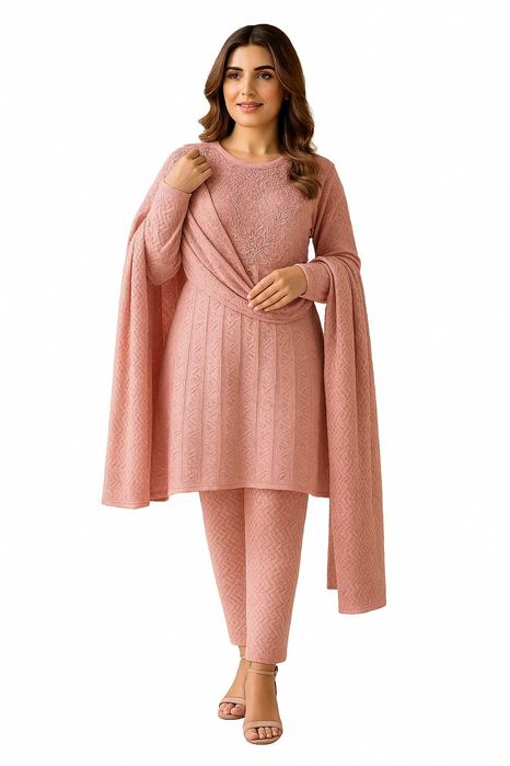 Indian Pakistani Punjabi Luxury Woolen 3‑Piece Winter Suit & Shawl