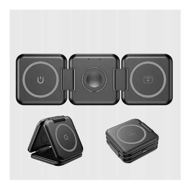 Bezprzewodowa ładowarka magnetyczna TFN MagTrio czarna 3 w 1 ttst505