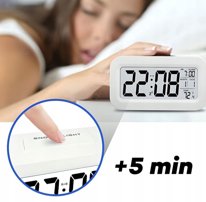 Budzik Zegar LED Termometr 12/24h Podswietlenie