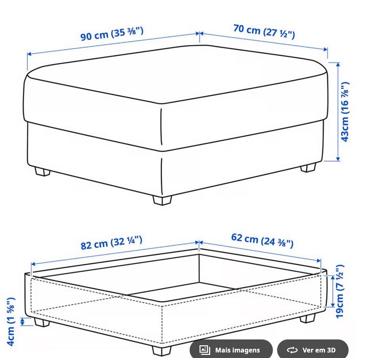 Sofá IKEA Kivic 3 lugares + Repousa pés