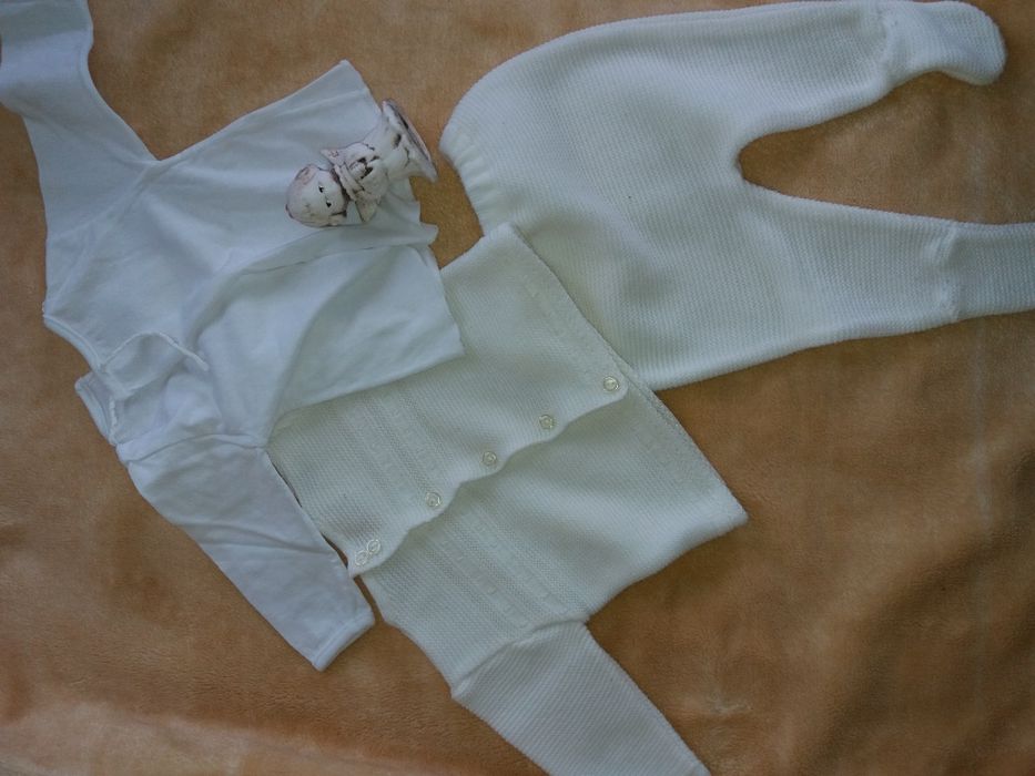 Ubranko komplet ecru chrzest święta rozm. 56-62 0-4 m-ce