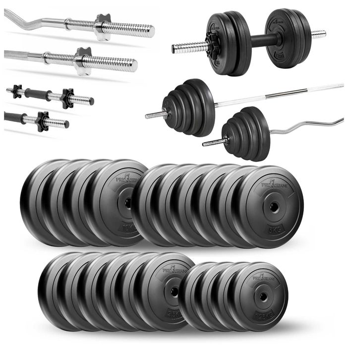 Zestaw do ćwiczeń 105kg ze sztangą 180 gryf 120 łamany hantle krążki