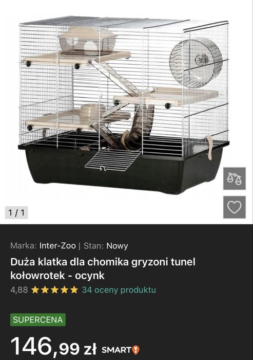Klatka dla chomika, gryzoni, świnki, myszki, jak NOWA + dodatki