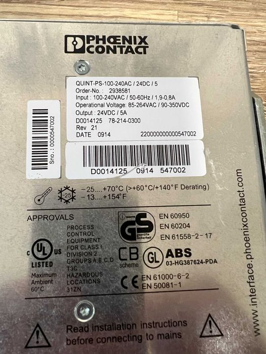 Zasilacz Phoenix contact QUINT-PS-100-240AC/24DC/ 5
