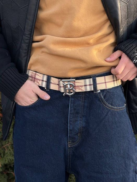Ремінь Burberry бежевий чоловічий ремень Барбери кожный мужской