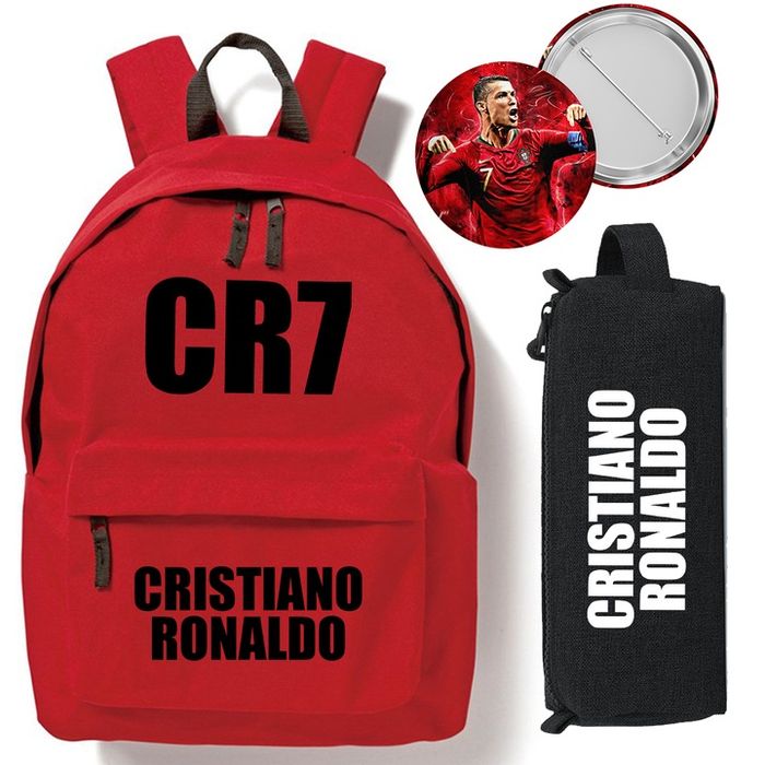Zestaw Do Szkoły Czerwony Plecak + Piórnik + Pin Cristiano Ronaldo