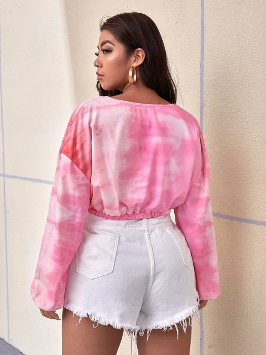 Bluzka Z Bufiastymi Rękawami Crop Top Tie Dye 42