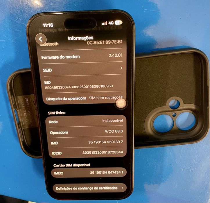 Iphone 16 normal.   Estado da bateria 93% 128GB de memória. pronto a usar não perca a oportunidade única.