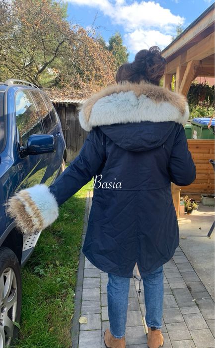 Parka z naturalnym obszyciem z jenota i lisa