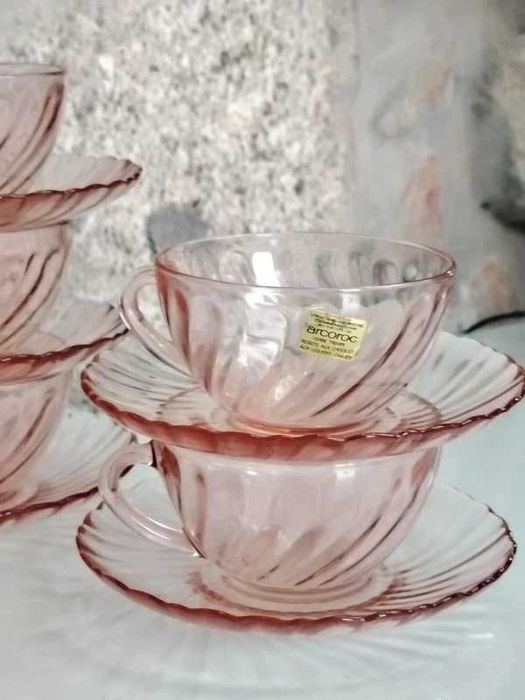 Conjunto de 5 Chávenas e Pires Arcoroc Rosaline Anos 70 ENVIO GRATIS