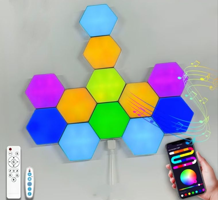 Zestaw 12 kolorowych lamp LED do konfiguracji na ścianie