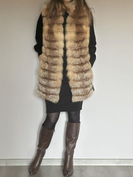 Naturalne futro kamizelka z lisa i skory rozm.S  nowe