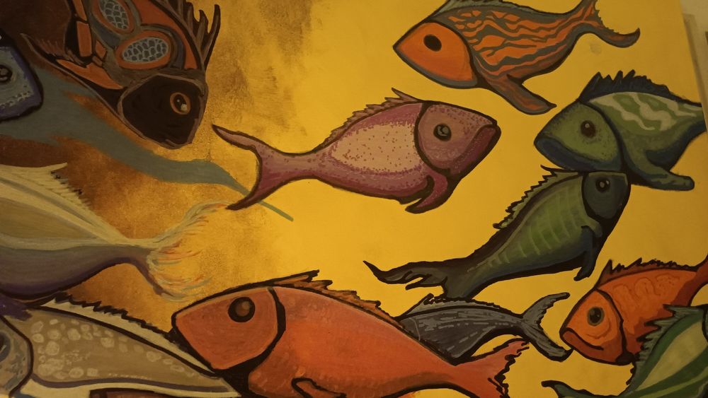 Quadro Pintura em Acrílico "Cardume Colorido" – Obra Original Pintada à Mão