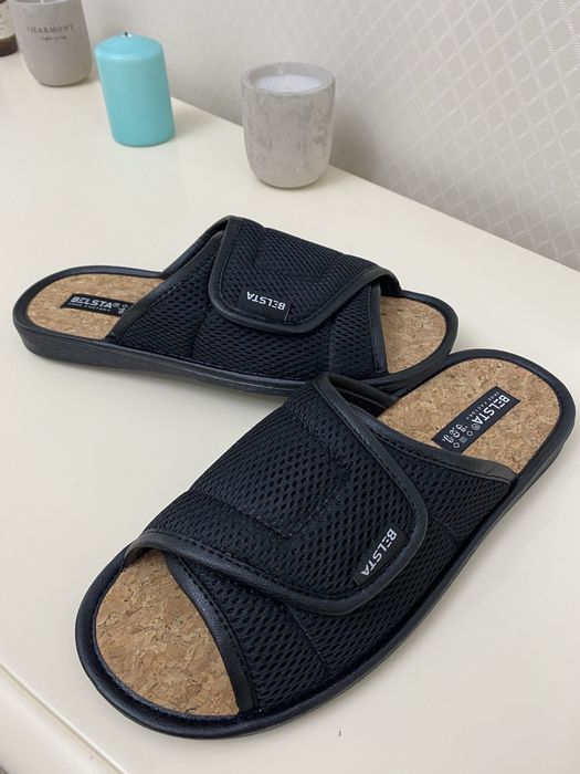 Тапочки мужские с открытыми пальцами на липучке Белста серый и черный