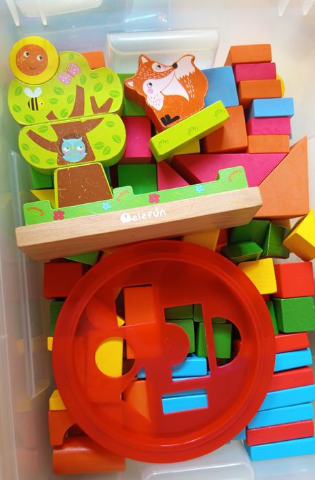 Klocki drewniane piankowe magnetyczne, domek - duży zestaw