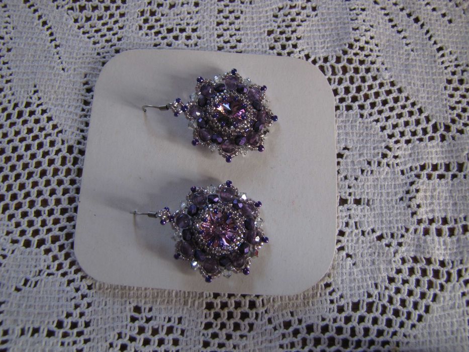 Kolczyki Swarovski, fiolet, rękodzieło