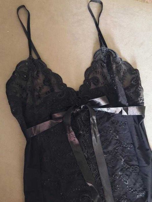 Спокусливий пеньюар | чорне мереживо S | нічна сорочка