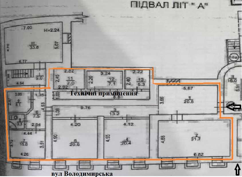 Продаж нежитлового приміщення 170 кв.м. центр, вул. Володимирська, 6