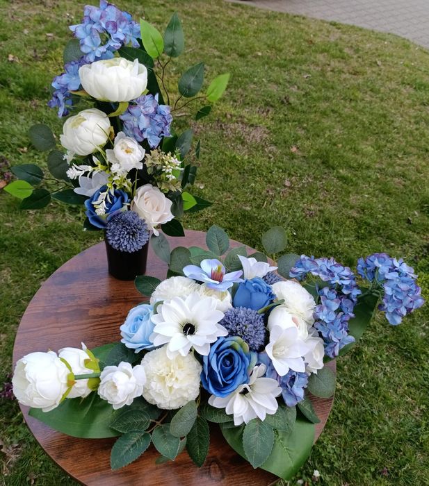 Komplet stroik wiązanka bukiet sztuczne kwiaty premium na grób pomnik