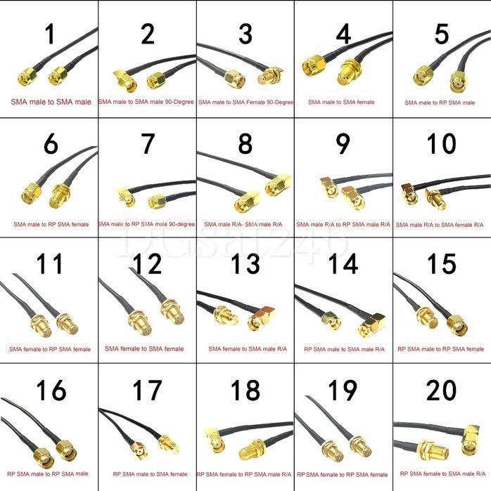 Переходник пигтейл SMA,CRC9,TS9,N,UHF,F,QMA,IPX для модемов, репитеров