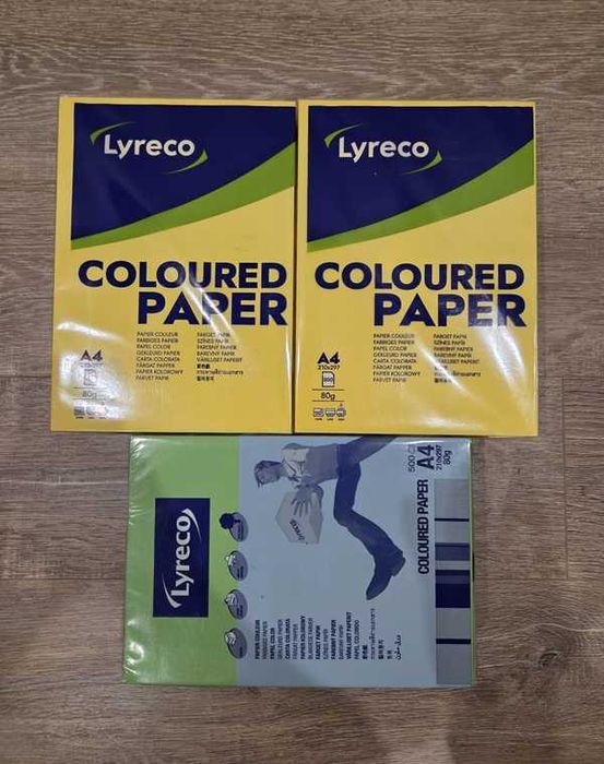OKAZJA Papier A4 500 arkuszy 80 g 3 ryzy 2 żółty 1 zielona