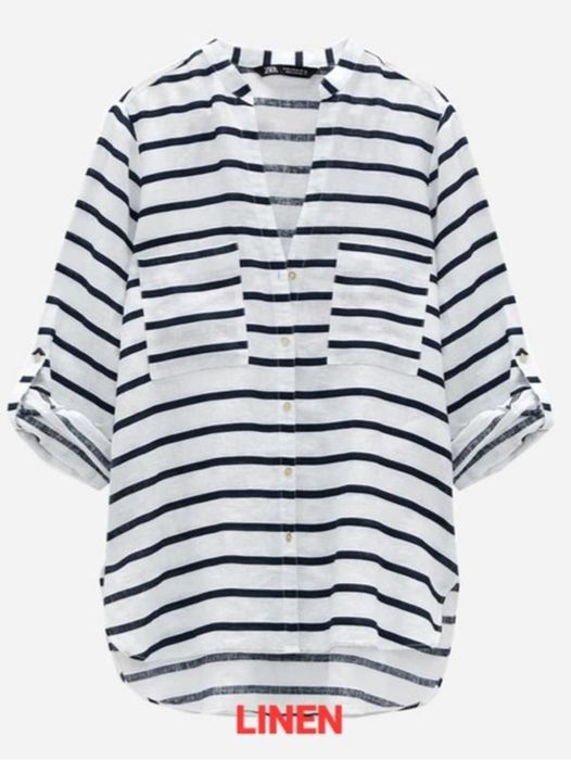 Льняная рубашка в полоску ZARA
