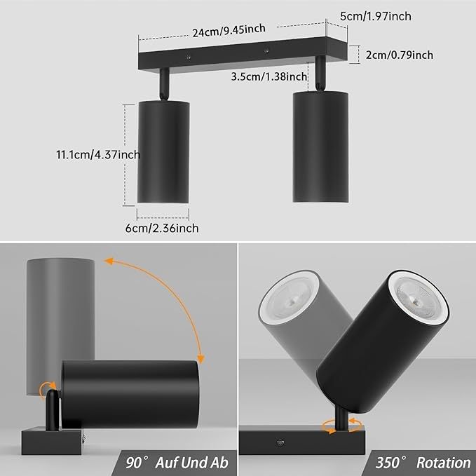 Aipsun czarna LED, lampa sufitowa z podwójnym płomieniem reflektor