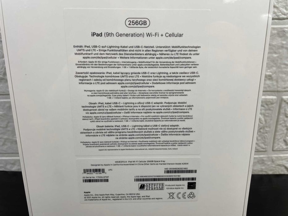 Apple iPad 9-го покоління Wi-Fi + LTE 256GB Space Gray MK4E3FD/A A2604 Neverlock – новий
